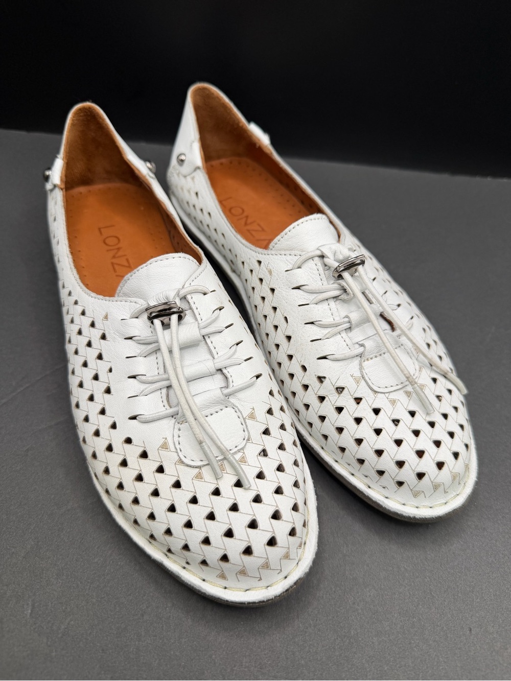 Lonza-JABIN, Women’s White Perforated Leather Casual Shoes, Size:38